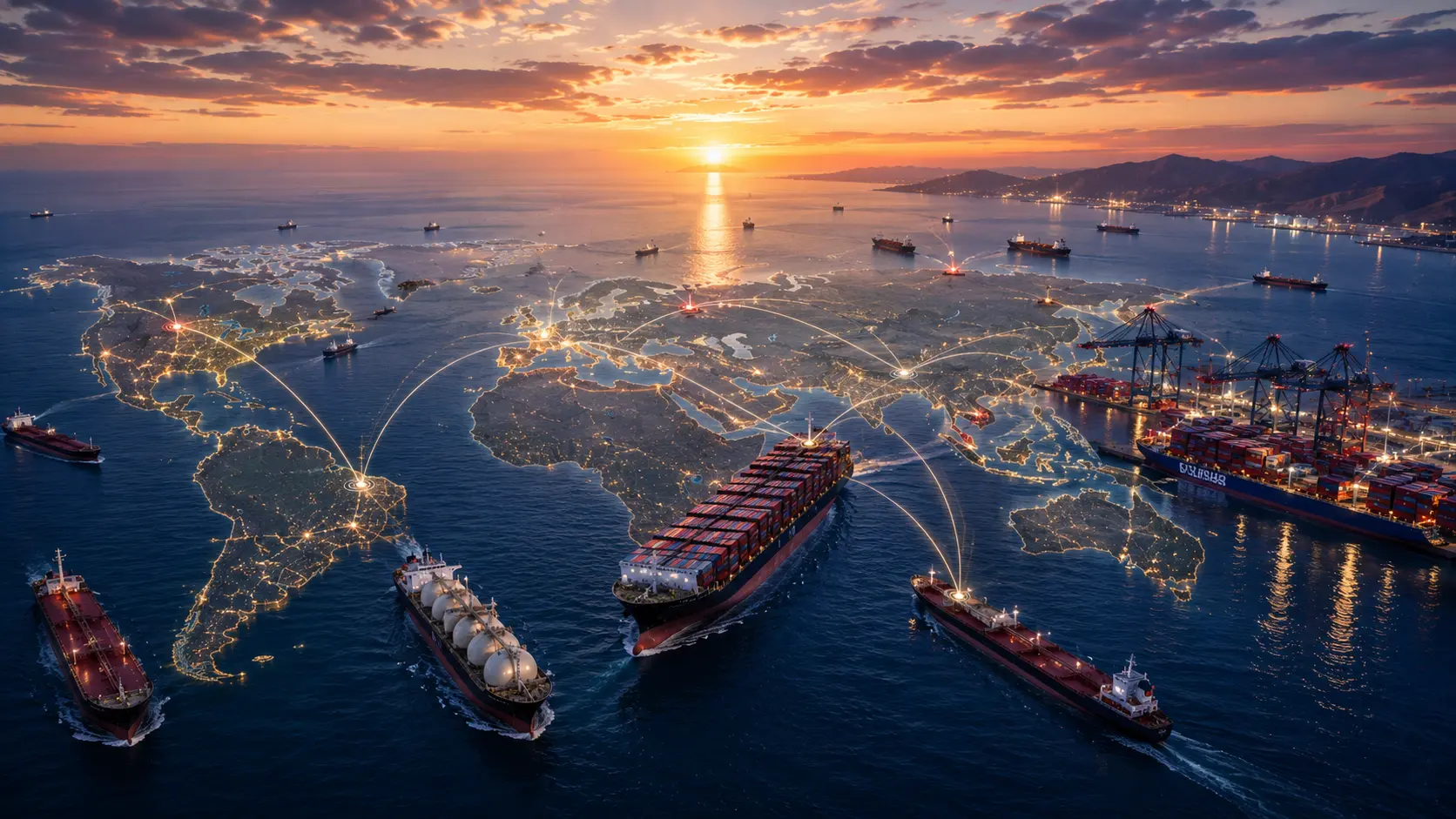 Maritime trade routes connecting global markets